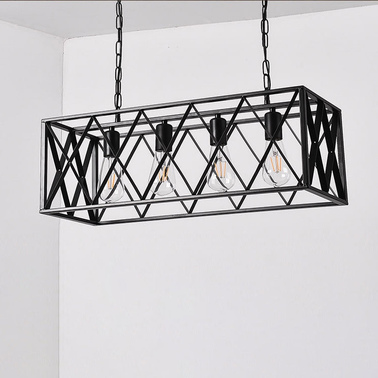Traditional Farmhouse Rectangular Iron Cage Chandelier 4/6 Light for Dining Room