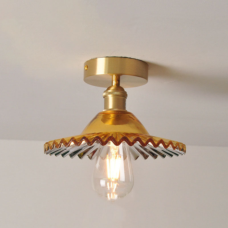 Vintage Glass Iron Lotus Semi-Flush Mount Ceiling Light