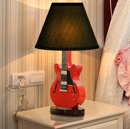 Cartoon Creative Fabric Shade Guitar 1-Light Table Lamp, Unique Children's Bedroom Lighting, Musical Theme Décor, Fun Nursery Lamps, Playful Home Office Lighting, Kid-Friendly Table Lamps, Stylish Modern Lamp for Music Lovers, Vibrant Decorative Lighting