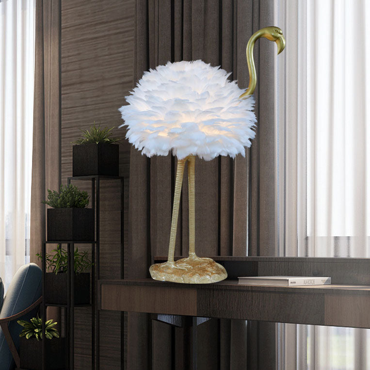 Contemporary Nordic Goose Feather Flamingo Table Lamp - 1-Light Bedside Elegance