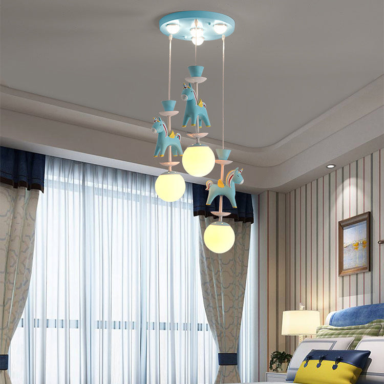 Modern Art Deco Kids Flush Mount Ceiling Light - Iron Resin Glass Round Base, 1/3/5 Light - Stylish Bedroom Lighting Fixture, Horse Theme, Vintage Inspired, Unique Decorative Light for Children's Rooms, Stylish Interior Illumination, Decorative Flush Moun
