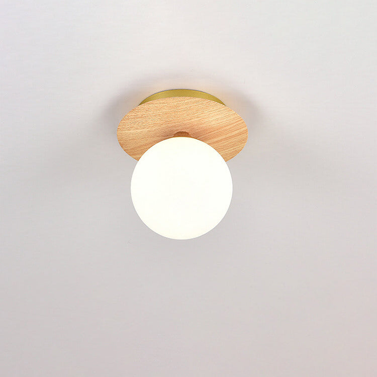 Traditional Japanese Glass Iron Woodgrain Semi-Flush Mount Ceiling Light
