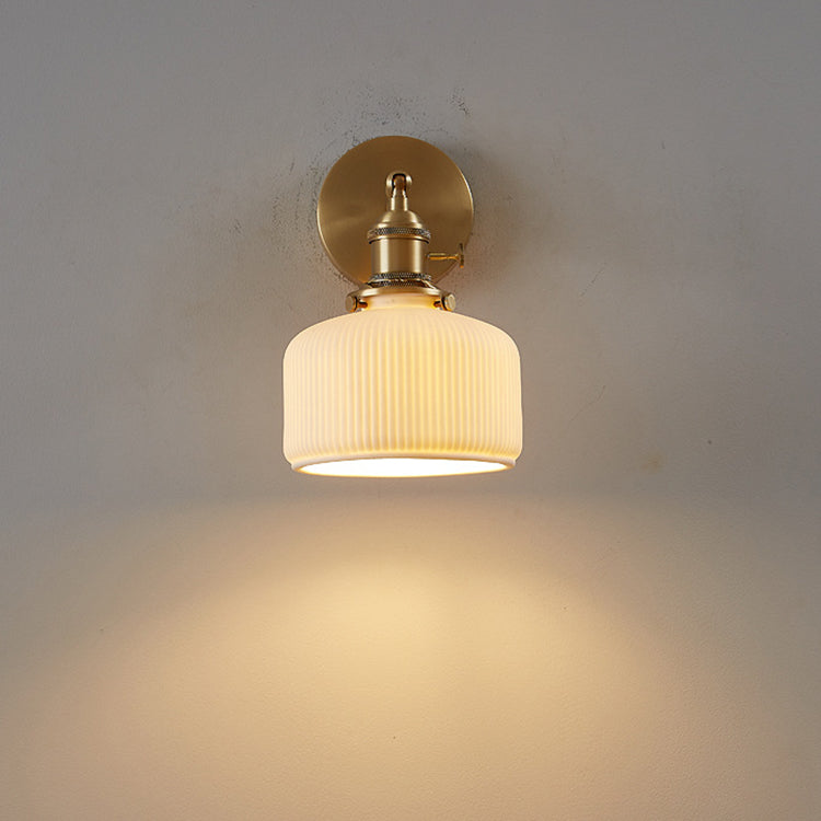 Modern Minimalist Striped Ceramic Wall Sconce Lamp - 1-Light Decorative Fixture
