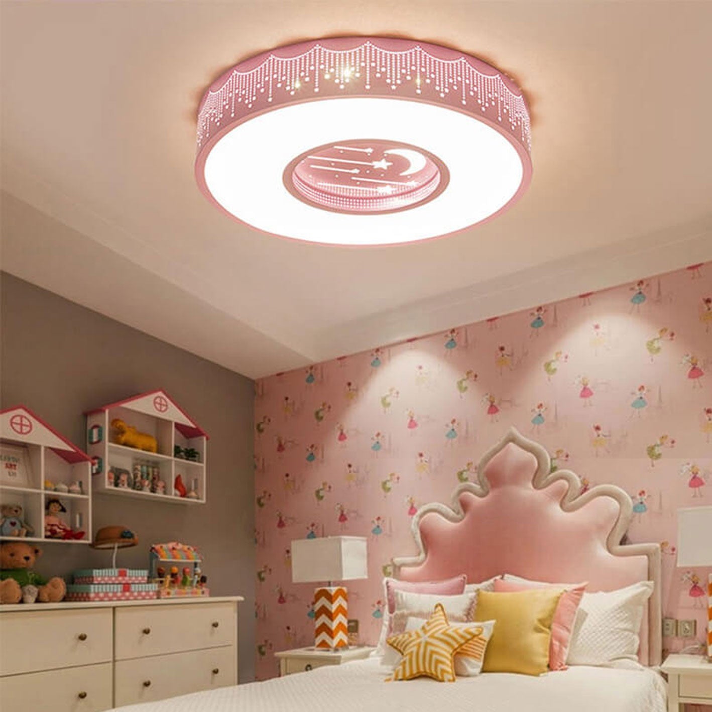 Modern Minimalist Starry Sky Round LED Flush Mount Ceiling Light for Kids Bedroom, Nursery, Playroom, Energy Efficient Kids Lighting, Decorative Star Pattern Ceiling Fixture, Adjustable Brightness, Easy Installation, Soft Warm Light for Child’s Space