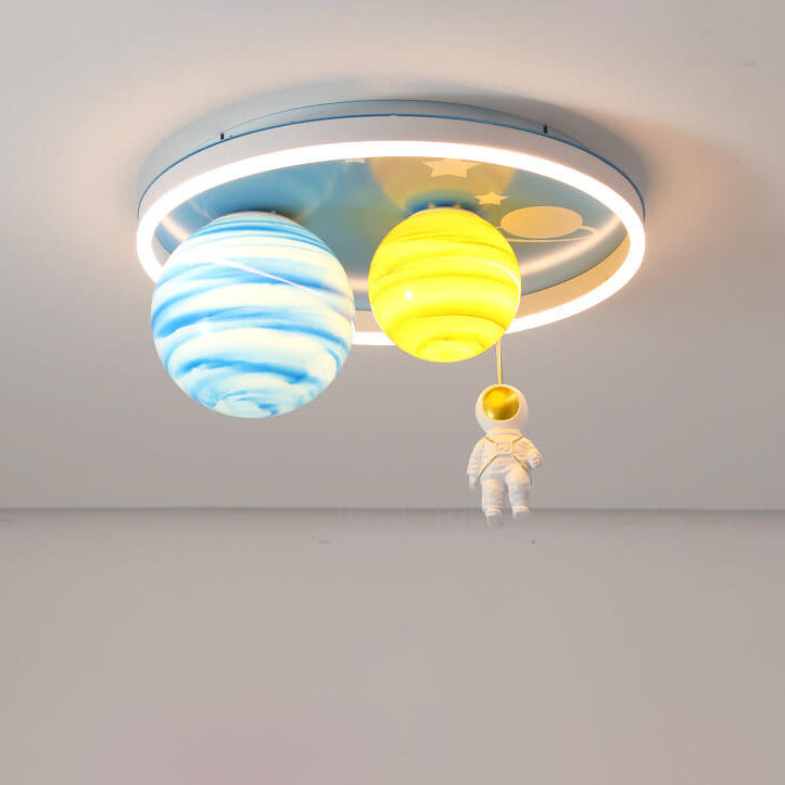 Astronaut Planet Round Kids Flush Mount Ceiling Light - Space Themed Nursery Lighting, Outer Space Decor, Children's Bedroom Fixtures, Astronaut Design Ceiling Lamp, Kids Room Lighting Fixture, Galaxy Ceiling Light for Boys and Girls, Starry Sky Indoor Il
