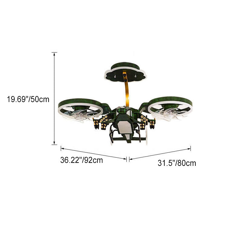Modern Children's Helicopter Hardware Acrylic LED Semi-Flush Mount Ceiling Fan Light Fixture, Kids Room Decorative Lighting, Aviation Theme Design, Energy Efficient, Adjustable Brightness, Stylish Ceiling Fan Light for Boys and Girls, Playroom and Nursery