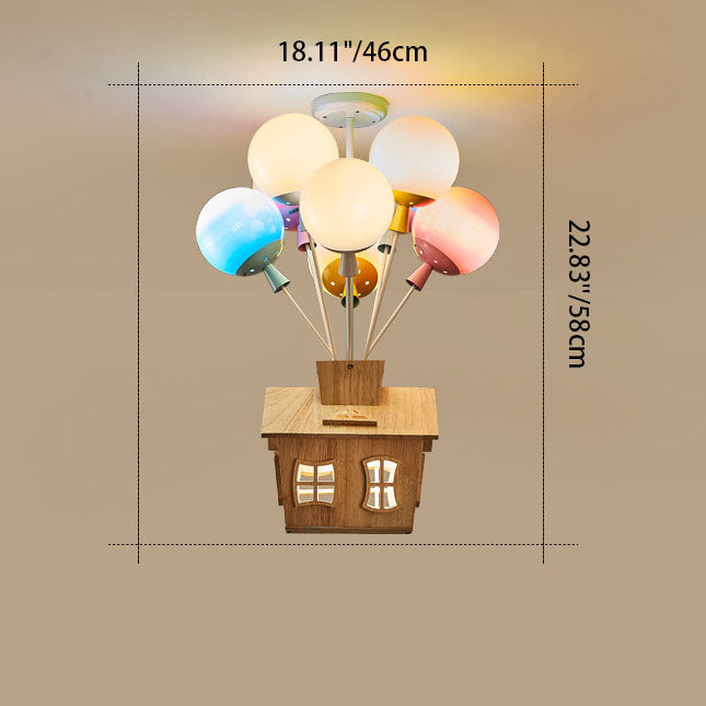 Contemporary Colorful Acrylic Balloon Log Cabin Semi-Flush Mount Ceiling Light for Kids Bedroom, 7/9-Light Bright Chandelier, Fun Decorative Lighting, Modern Kids Room Fixture, Playful Nursery Ceiling Lamp