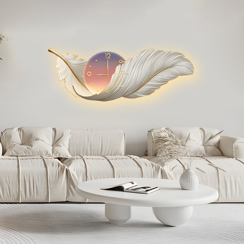 Feather Wall Lamp LED Modern Art Clock Decorative Light