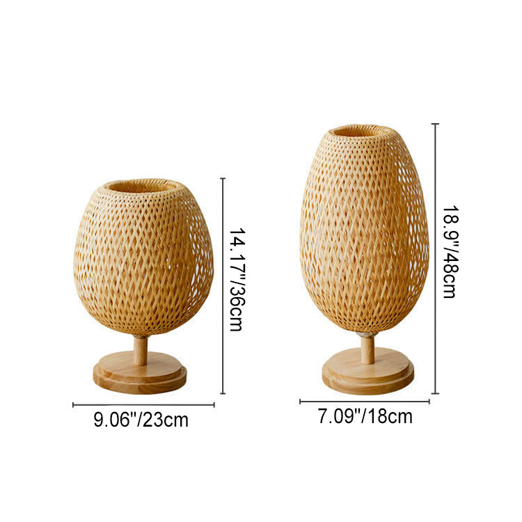 Traditional Chinese Moso Bamboo Wood Iron Weaving Oval Round 1-Light Table Lamp Bedroom Decor, Asian Style Bedside Lighting, Eco-Friendly Bamboo Lamp, Elegant Home Accent, Unique Lighting Design for Nightstand, Modern Chinese Decor, Artisanal Handmade Lam