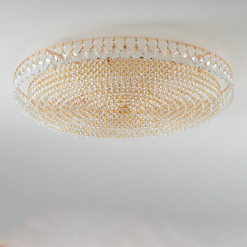 Modern Luxury Circle Iron Crystal Flush Mount Ceiling Light for Living Room - 4/6/8/10 Lights