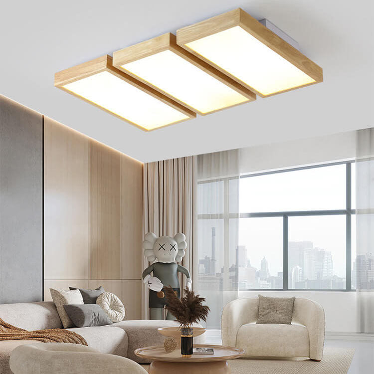 Nordic Japanese Log Wood LED Ceiling Light - Rectangular Flush Mount
