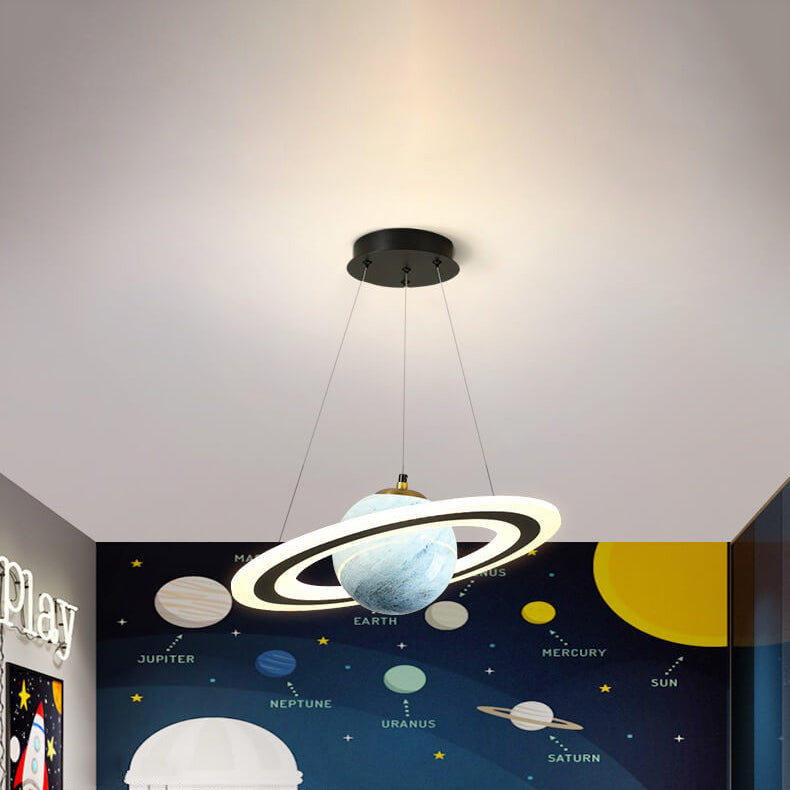 Modern Creative Space Planet Circle Kids LED Chandelier, Stylish Children's Room Lighting, Adjustable Fixtures for Playroom, Solar System Design, Fun Bedroom Decor, Colorful LED Ceiling Light, Unique Kids' Lighting, Contemporary Planetary Chandelier, Eye-