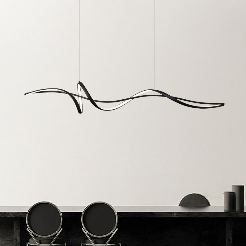 Modern Minimalist Wave Strip LED Chandelier - Aluminium & Silica Design for Dining Room Island Lighting