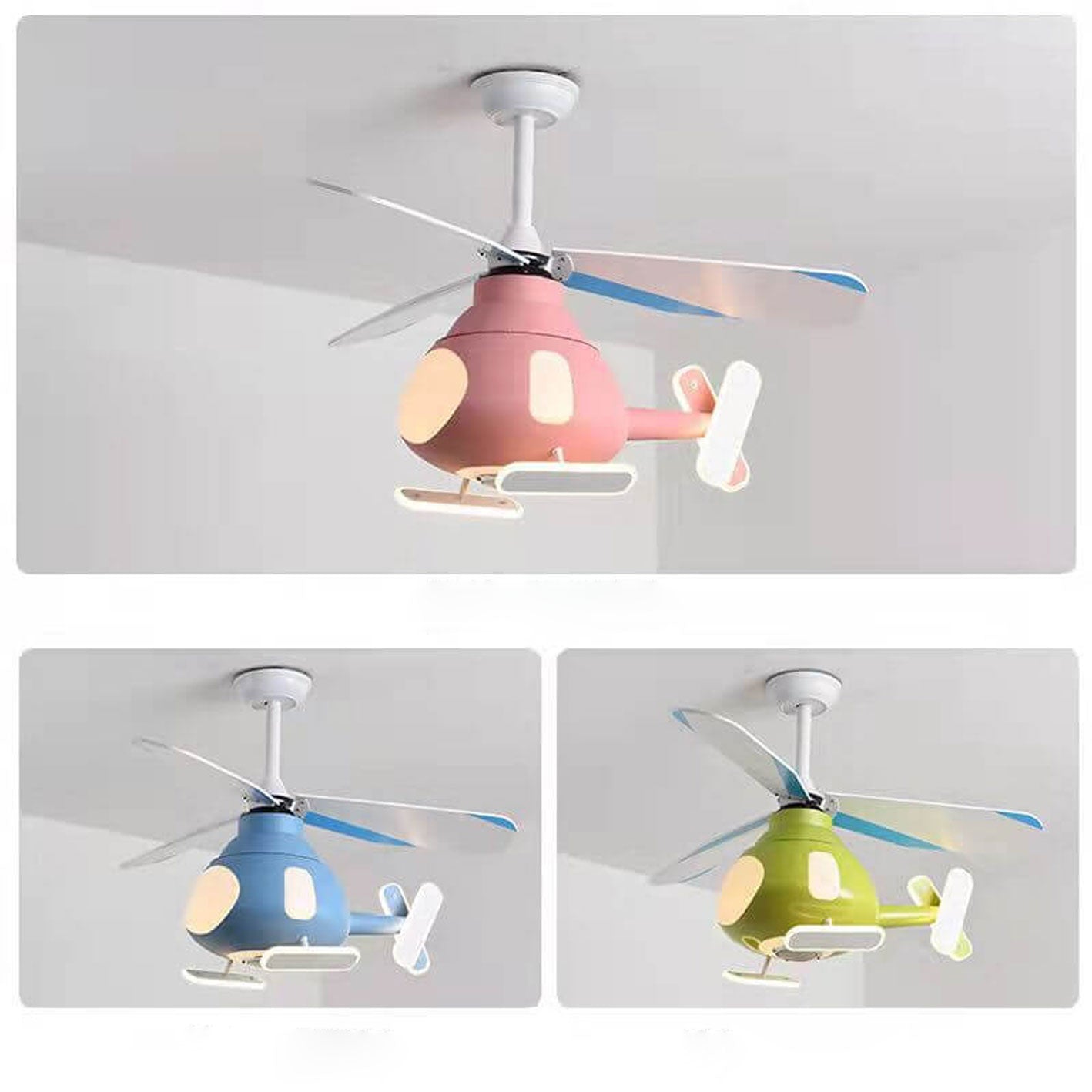 Cartoon Aircraft Ceiling Fan Light with LED Downrods - Unique Home Decor, Kids Room Lighting, Aviation Style Fans, Energy-Efficient Illumination