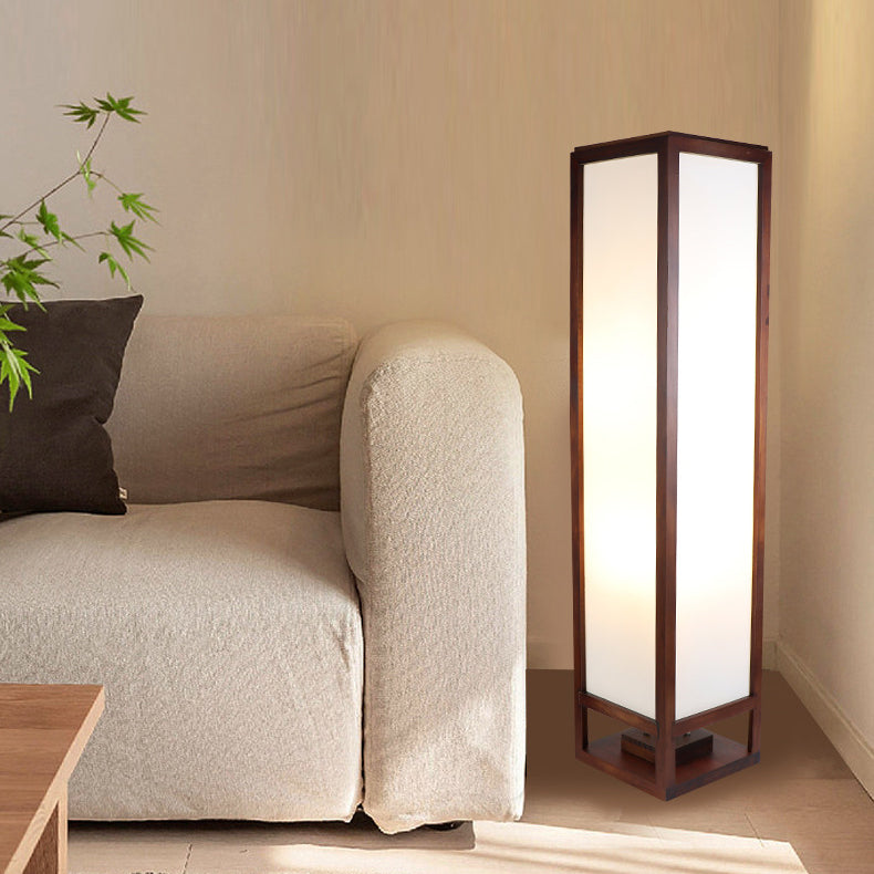 Traditional Chinese Rectangular Parchment Wood 1-Light Floor Lamp for Entertainment Rooms