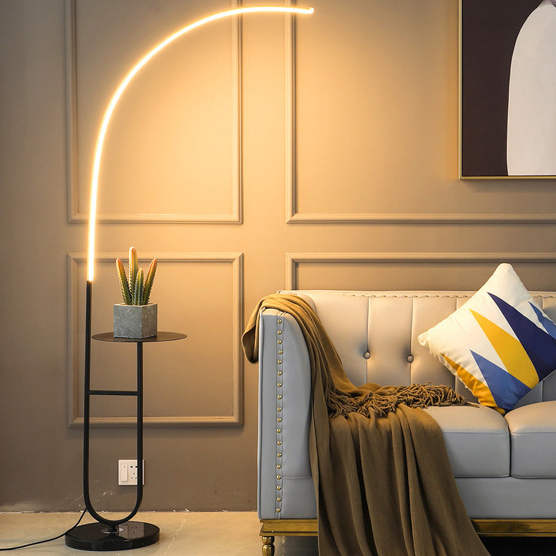 Contemporary Aluminum Strip LED Floor Lamp with Marble Base for Living Room