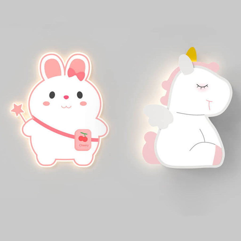 Creative Cartoon Rabbit Unicorn Kids LED Wall Sconce Lamp Night Light for Nursery Bedroom Home Decor Cute Animal Design Battery Operated Soft Glow Accent Light for Children's Room Playroom Wall Decor Gifts for Kids