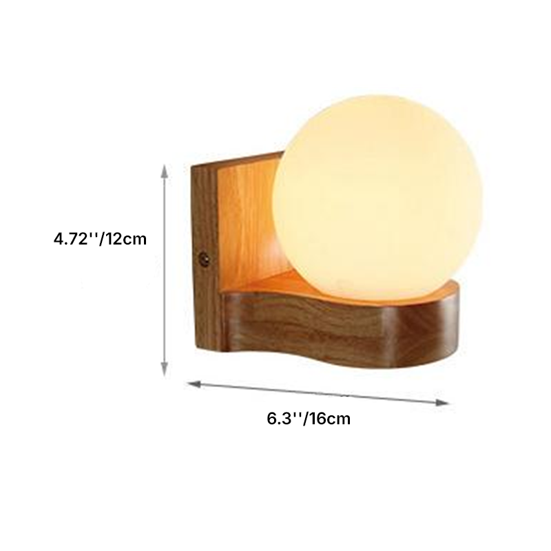Contemporary Nordic Rubberwood Glass Ball Wall Sconce for Bedroom Lighting