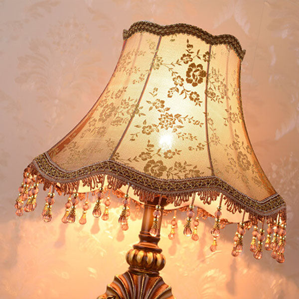 European Vintage Fabric Tassel Resin Table Lamp - 1-Light Court Design