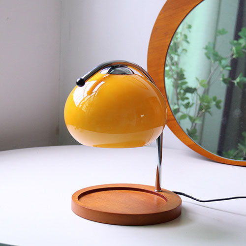 Contemporary Retro Glass Dome Table Lamp - Solid Wood & Metal Base, 1-Light Melting Wax Design