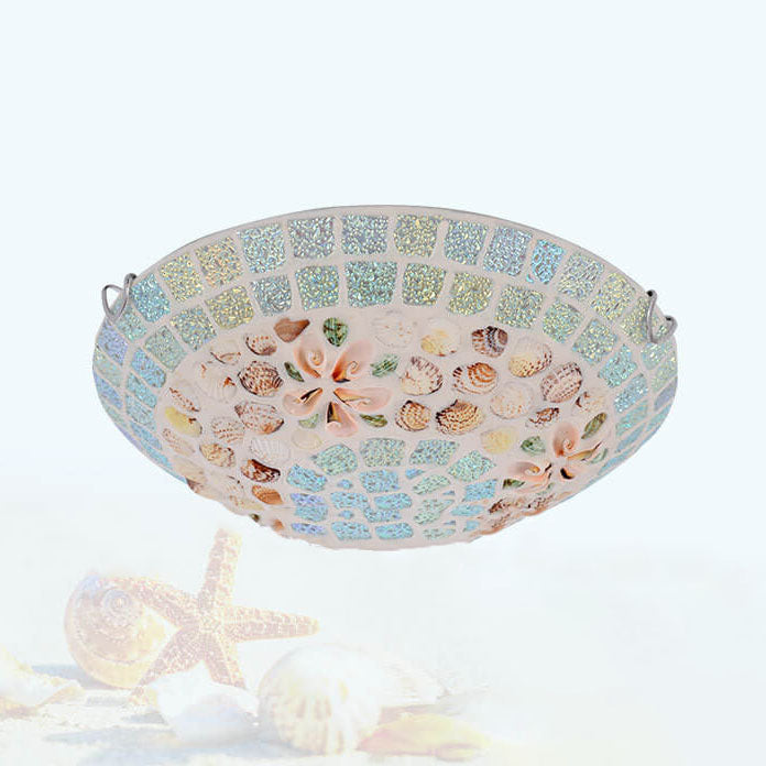 Tiffany Mosaic Shells Flush Mount Ceiling Light - Elegant Lighting for Home Decor