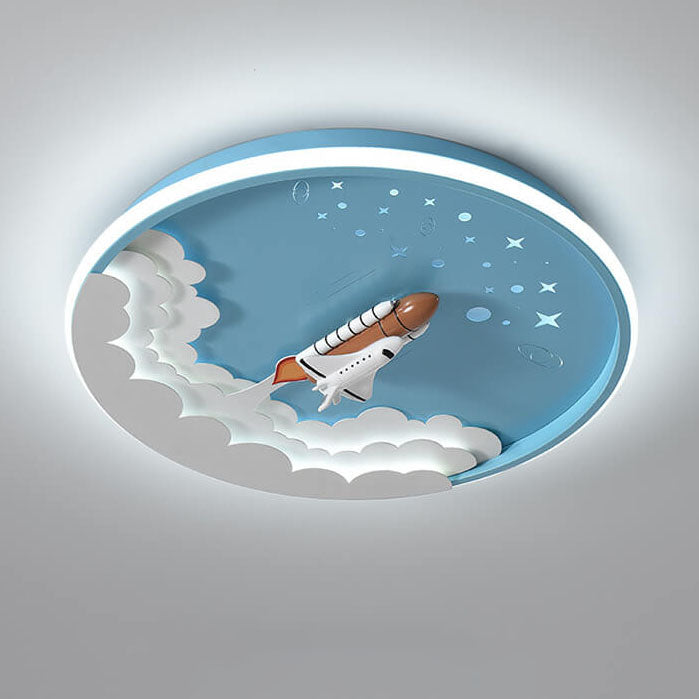 Modern Creative Cartoon Rocket Round LED Kids Flush Mount Ceiling Light - Kids Room Lighting, Cartoon Rocket Design, Flush Mount Ceiling Fixture, Energy-Efficient LED, Nursery Ceiling Light, Playroom Decor, Fun and Whimsical Lighting, Space Theme Room, Ch