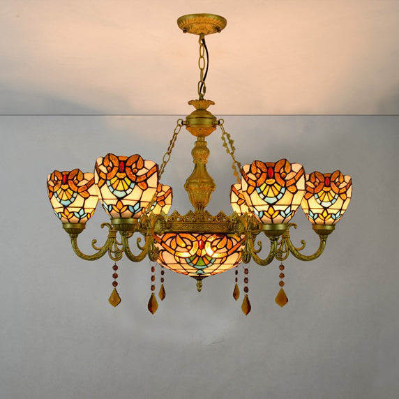 Traditional Tiffany Bead Dome Baroque Chandelier - 8/11 Light Iron and Glass Alloy for Living Room