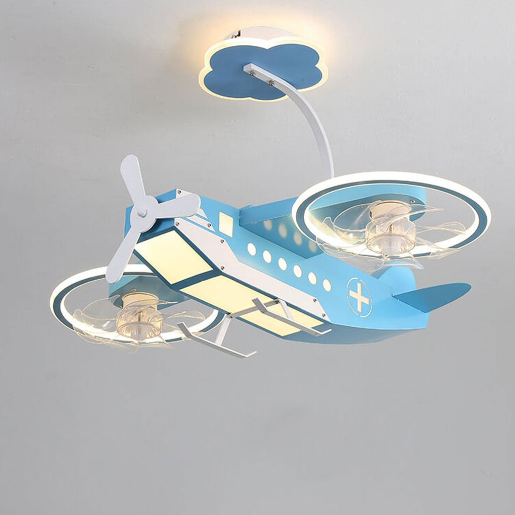 Creative Cartoon Aircraft Ceiling Fan Light for Kids Room, Fun Flush Mount Design, Airplane-Themed Illumination, Ideal for Nursery & Playroom Decor