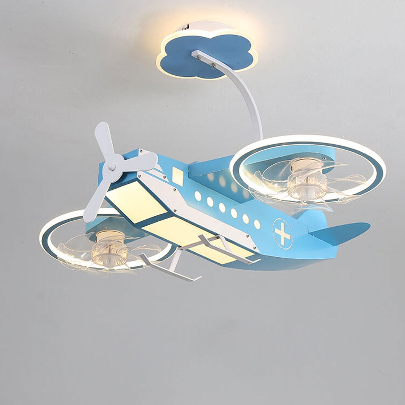 Creative Cartoon Aircraft Ceiling Fan Light for Kids Room, Fun Flush Mount Design, Airplane-Themed Illumination, Ideal for Nursery & Playroom Decor