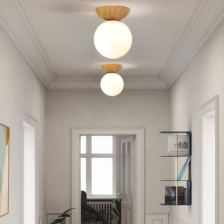 Modern Minimalist Glass Iron Orb Semi-Flush Pendant Light for Living Room