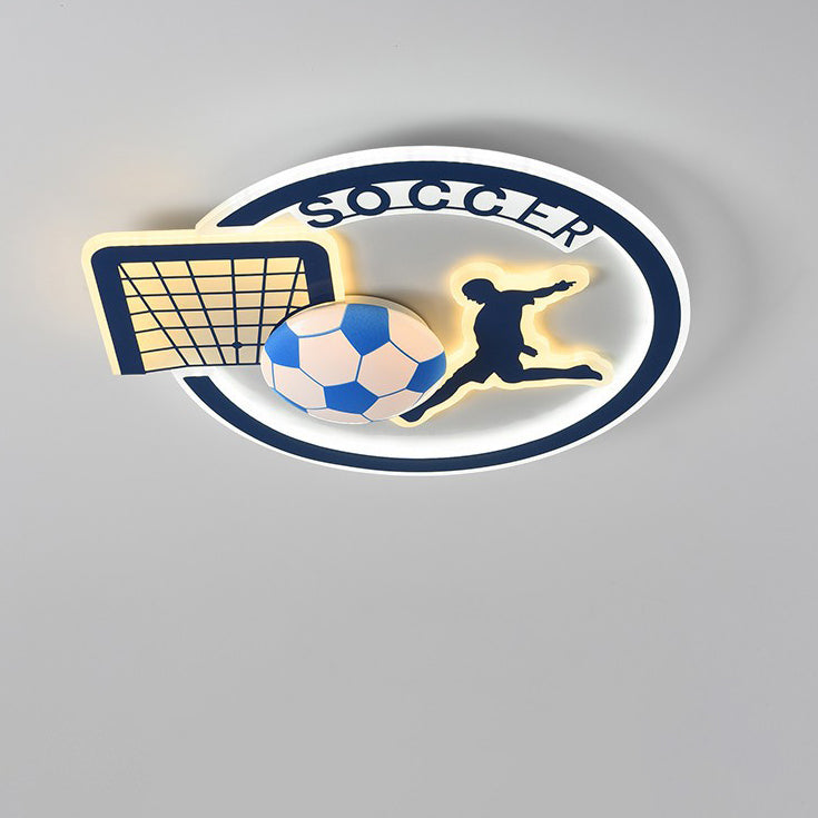 Contemporary Creative Kids Round Basketball Football Iron Acrylic LED Flush Mount Ceiling Light for Bedroom Playroom Sports Decor Kids Lighting Fixture Top Rated Children’s Room Ceiling Lamp