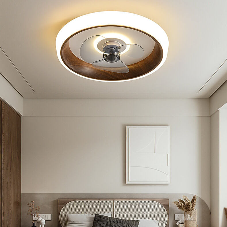 Nordic Minimalist Round Acrylic Wood Grain LED Ceiling Fan Light