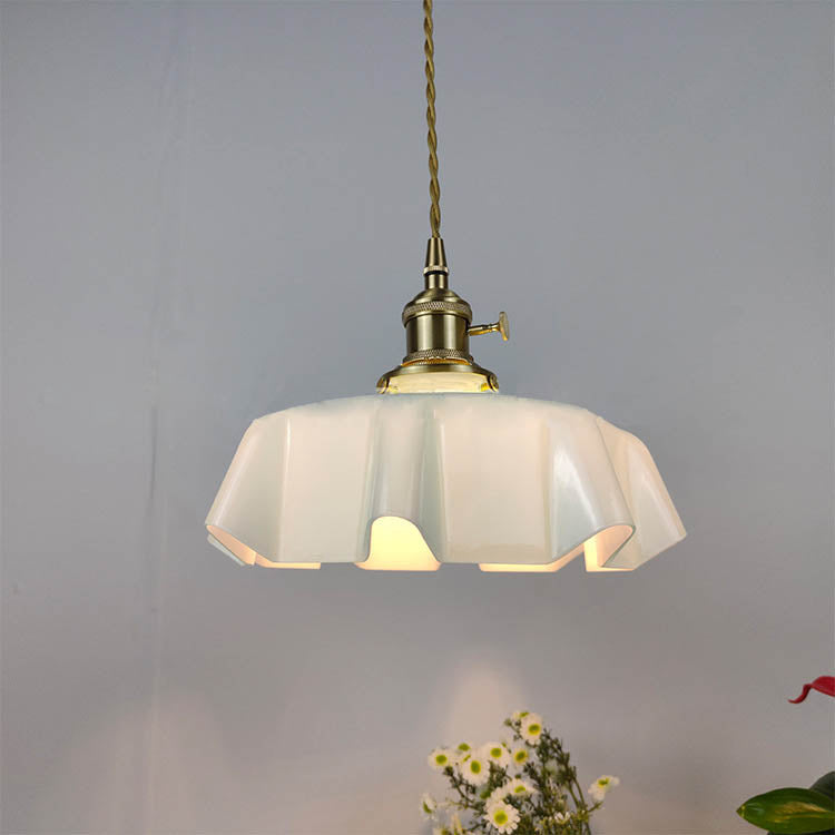 Traditional Japanese Cream Petal Glass Iron Pendant Light for Dining Room