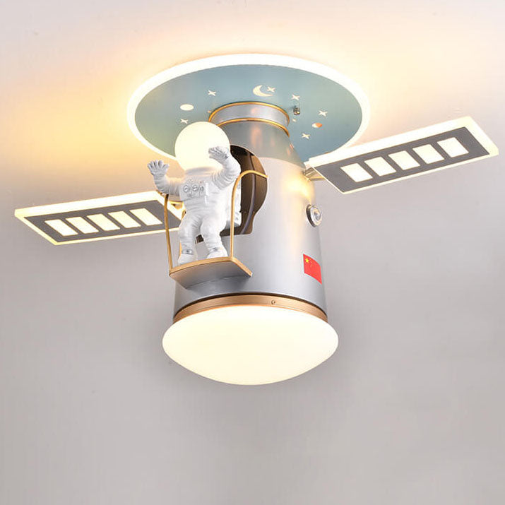 Creative Simplicity Spaceman Astronaut LED Kids Flush Mount Ceiling Light, Children’s Space Theme Lighting, Astronaut Bedroom Light Fixture, Nursery Decor, Kids Room LED Ceiling Lamp, Modern Space Adventure Light, Unique Space Explorer Ceiling Light for K