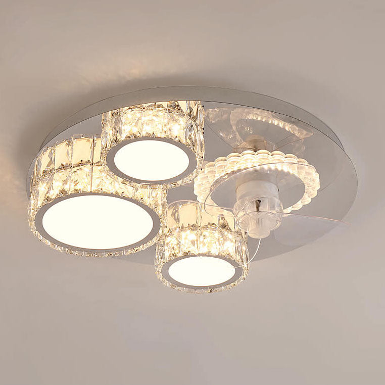 Modern Luxury Crystal Stainless Steel LED Ceiling Fan Light