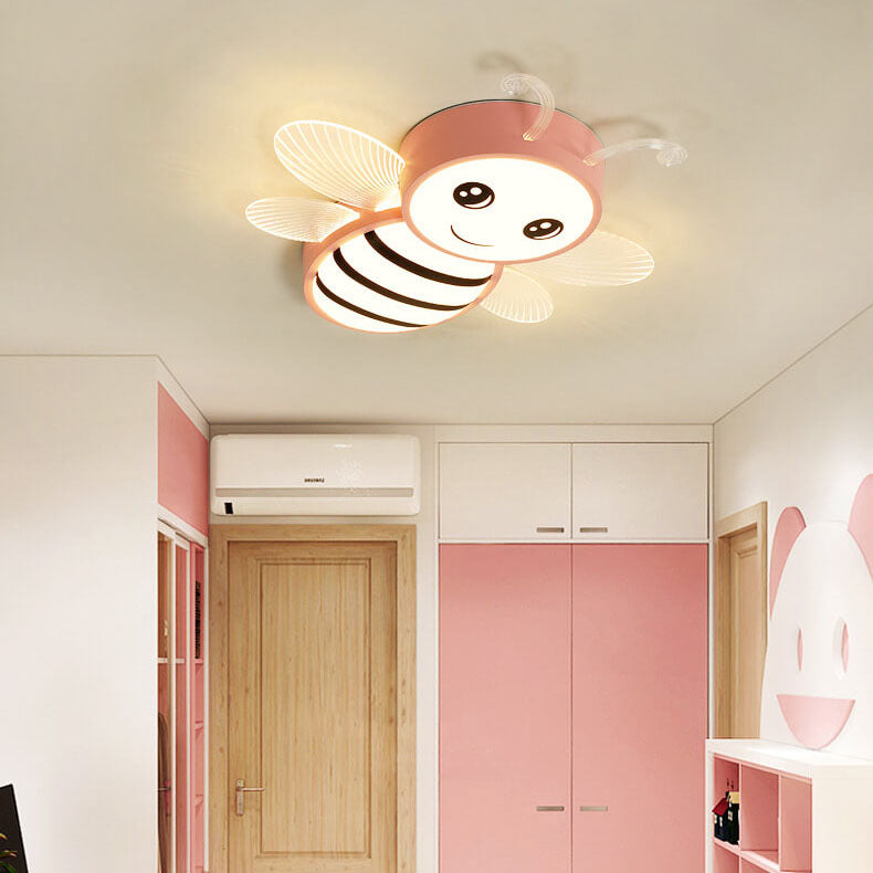 Contemporary Kids Bee Iron Acrylic LED Flush Mount Ceiling Light for Bedroom, Nursery Lighting, Child's Room Decor, Insect Theme Ceiling Fixture, Energy-Efficient Illumination, Cute Bee Design, Playful Ceiling Lights for Children, Modern Flush Mount Honey