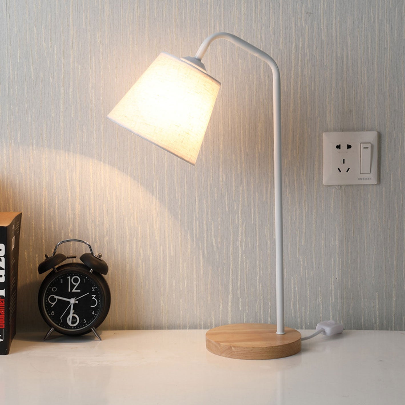 Nordic Minimalist Cone Linen Shade Wood Base 1-Light Table Lamp | Modern Scandinavian Lighting | Decorative Desk Lamp for Living Room, Bedroom, Office | Stylish Home Decor Accent | Warm White Light Fixture