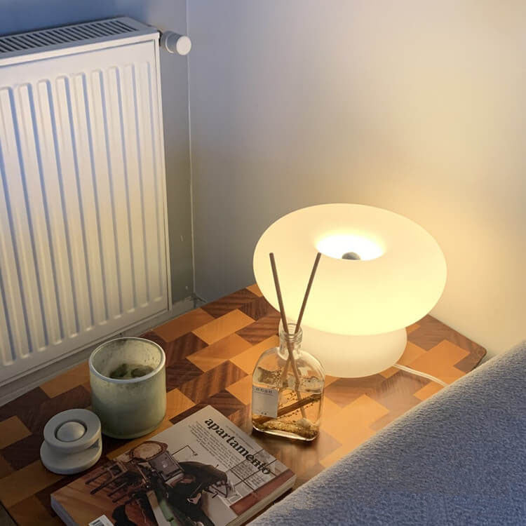 Danish Milk White Mushroom 1-Light Table Lamp - Modern Minimalist Lighting, Contemporary Home Decor, Elegant Nightstand Lamp, Stylish Interior Design, Soft Ambient Light Fixture, Scandi Inspired Lighting, Unique Home Accent, Designer Lamp for Living Room,