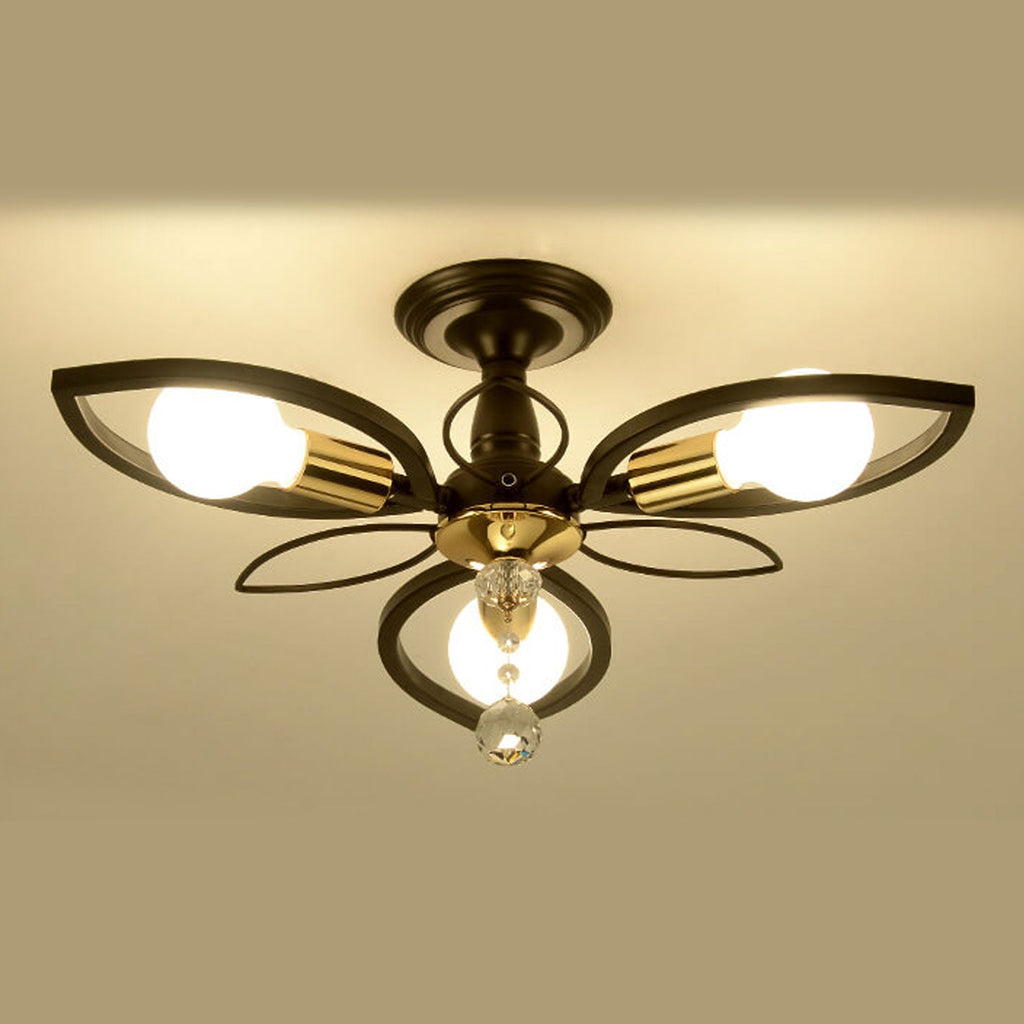 Nordic Luxury Wrought Iron Crystal Flush Mount Ceiling Light - 6/8 Light Design