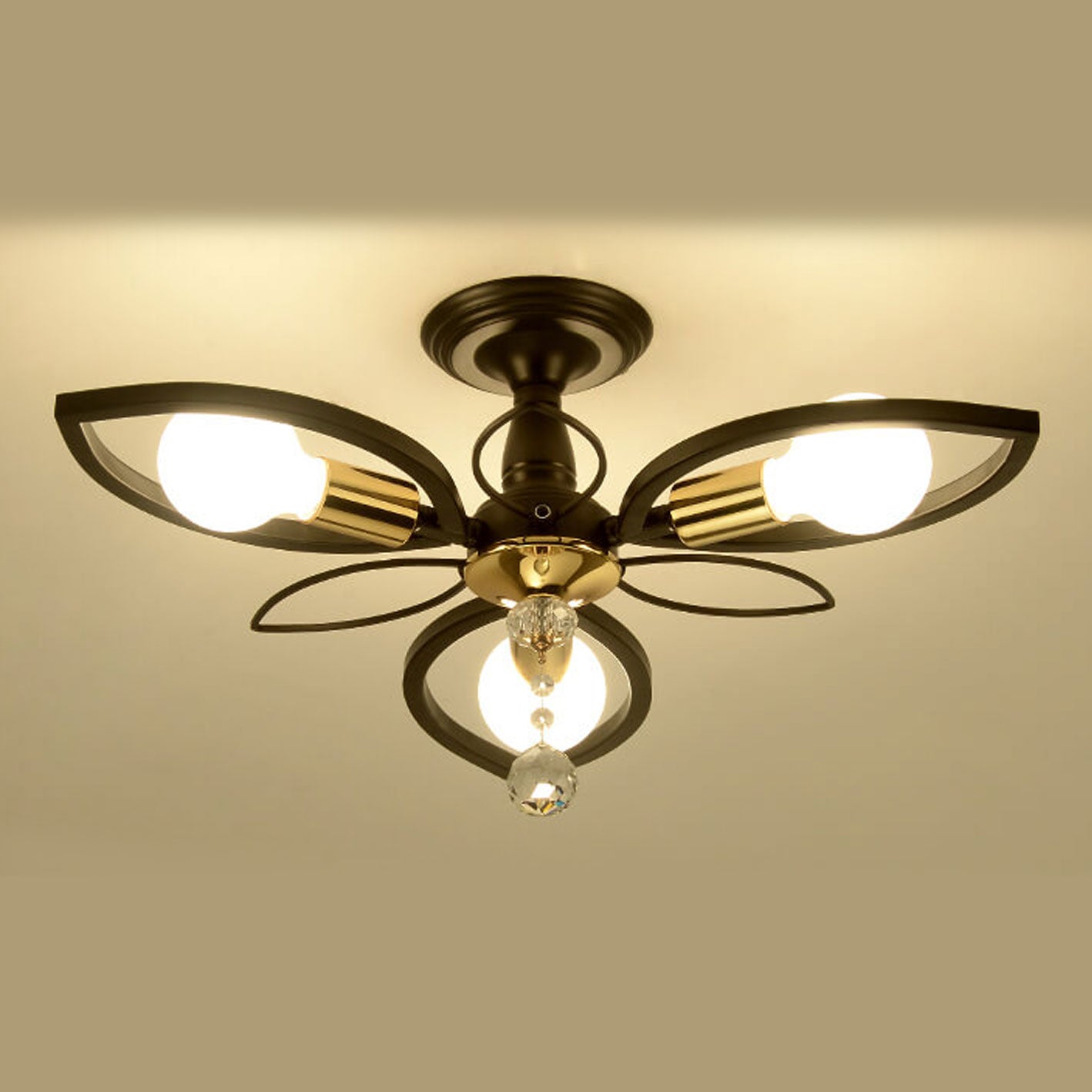 Nordic Luxury Wrought Iron Crystal Flush Mount Ceiling Light - 6/8 Light Design