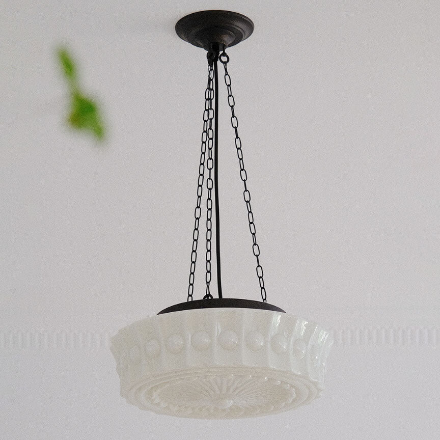 Traditional French Iron Glass Striped Round Drum LED Ceiling Light for Living Room & Bedroom