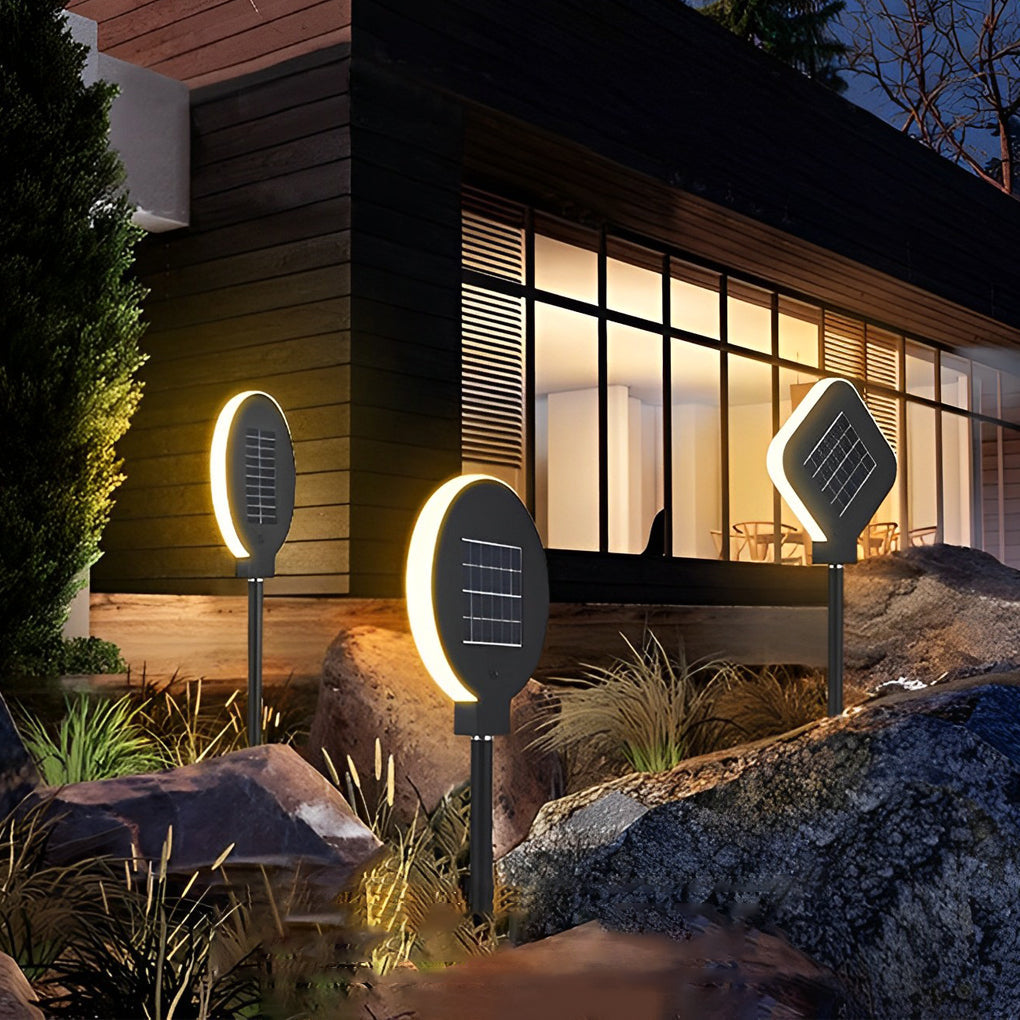Modern Circular Black Solar LED Lawn Light - Eco-Friendly Outdoor Lighting, Energy Efficient Garden Light, Waterproof Solar Landscape Light, Bright LED Pathway Illumination.