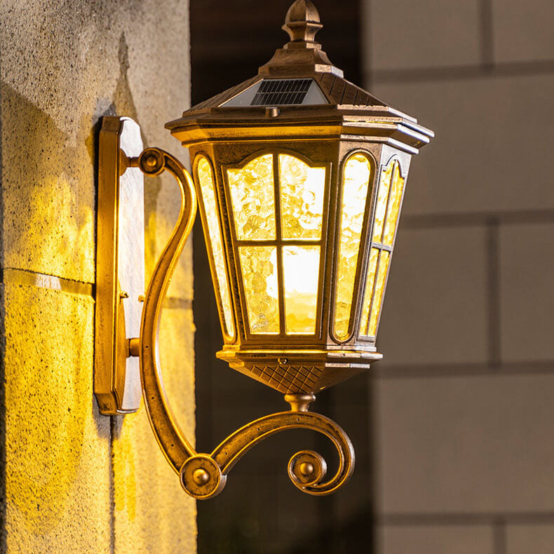 Traditional Solar Outdoor Lantern Wall Sconce - Aluminum Glass Waterproof 1-Light Patio Lamp