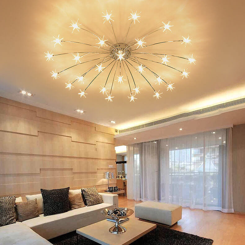 Contemporary Iron Flush Mount Ceiling Light - Star Design 12/21/28 Inches for Living Room