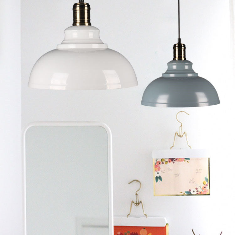 Contemporary Industrial Dome Pendant Light - Round Iron 1-Light Fixture for Living Room