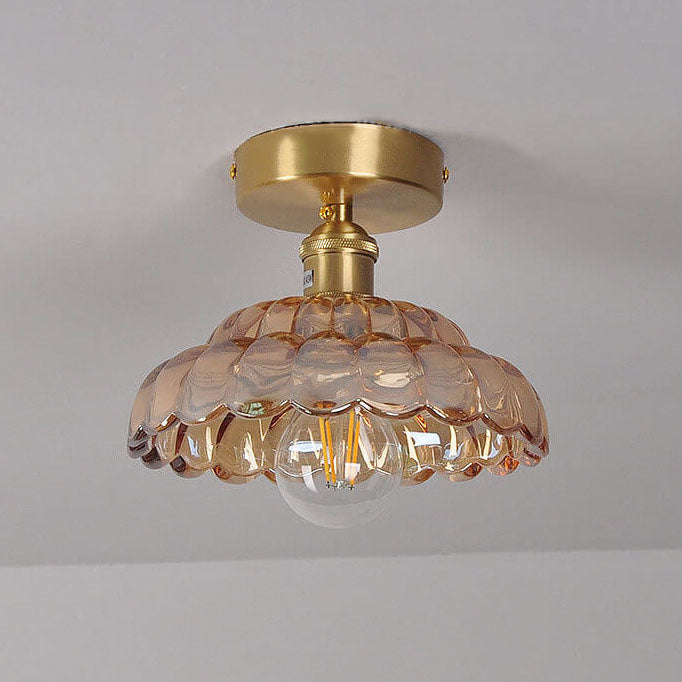 Vintage Brass Glass Dome Semi-Flush Mount Ceiling Light