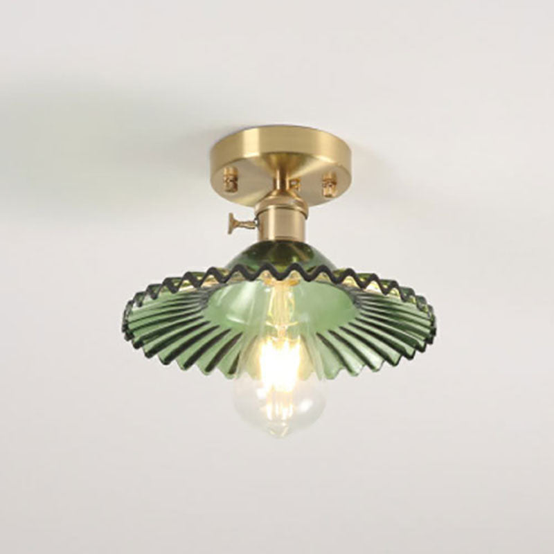 Vintage Glass Iron Lotus Semi-Flush Mount Ceiling Light