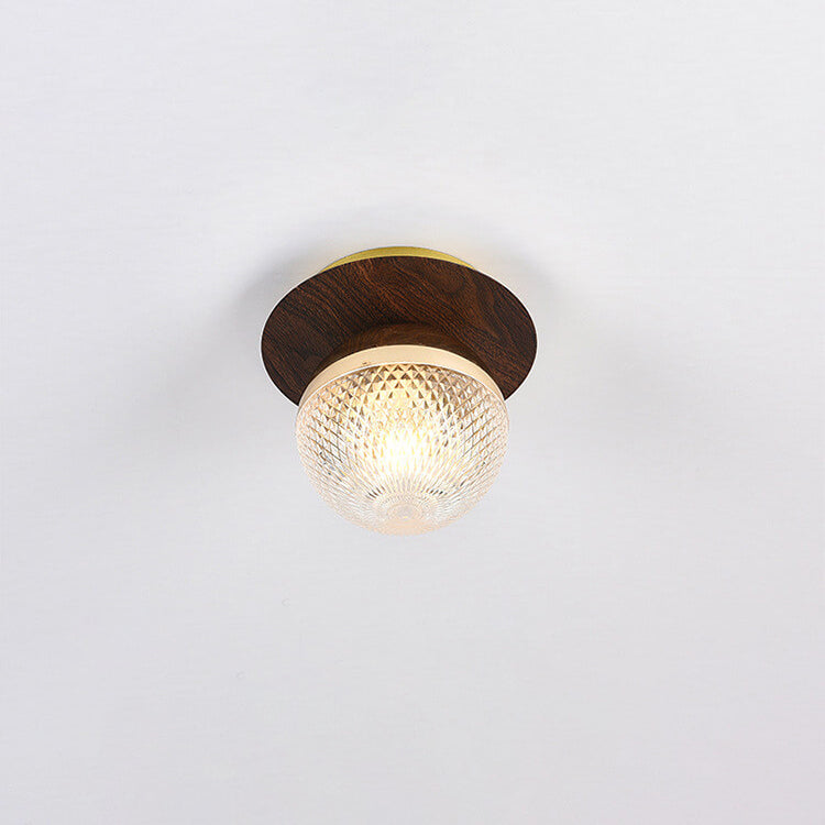 Traditional Japanese Glass Iron Woodgrain Semi-Flush Mount Ceiling Light
