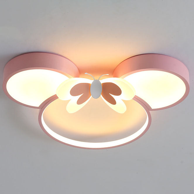 Modern Creative Minimalist Wrought Iron Cartoon Mouse LED Flush Mount Ceiling Light Kids Room Nursery Decorative Lighting Fun Cute Design Energy Efficient Ceiling Fixture Bright Kids Bedroom Illumination Stylish Home Decor Unique Animal Light Fixture Cart