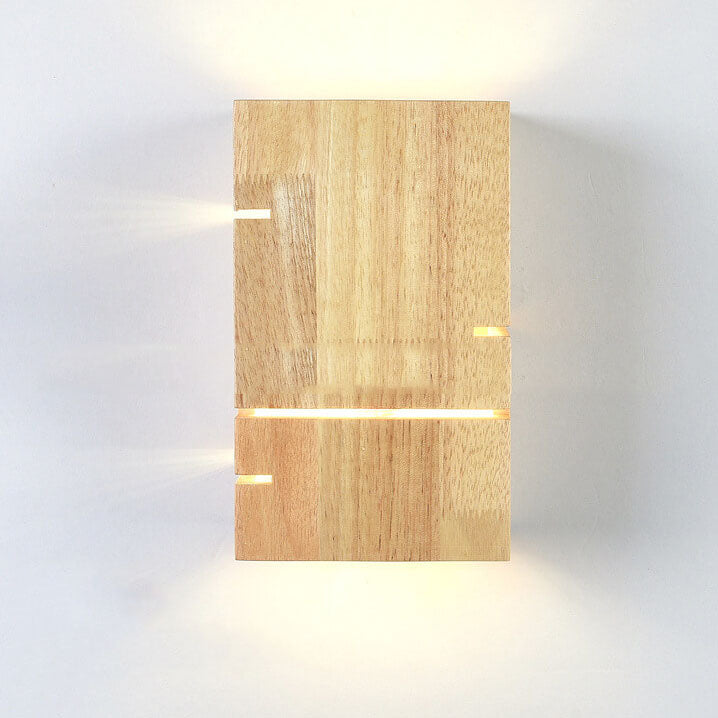 Modern Minimalist Wooden Square Wall Sconce 2-Light Lamp for Bedroom